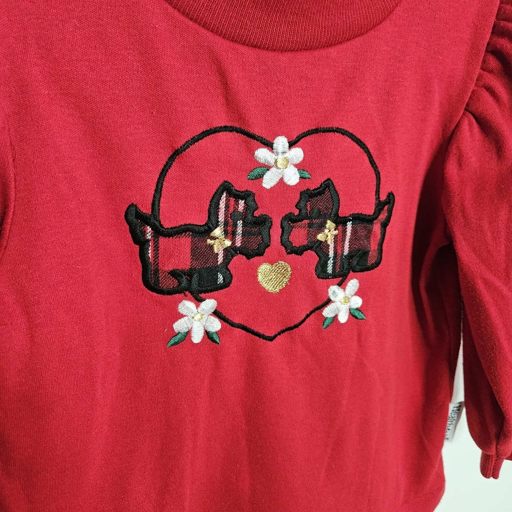 Vintage Healthtex Size 3T Girls Red Mock Neck Long Sleeve Scotty Dog Heart Shirt - Picture 2 of 11